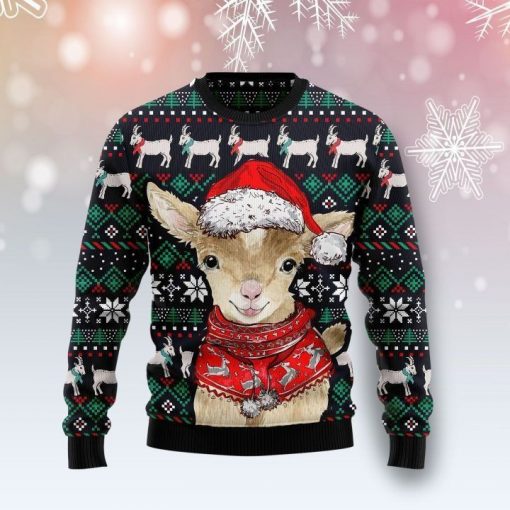 Warm Brown Goat Wear Red Coat Ugly Sweater