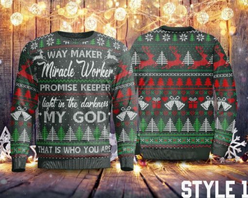 Way Maker Miracle Worker Promise Keeper Christmas Sweater All Over Print Sweashirt