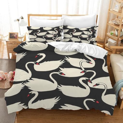 White Swan Bed Sheets 3D Bedding Set