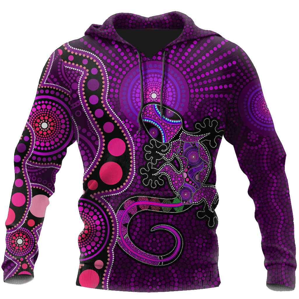 Aboriginal Australia Indigenous Purple The Lizard and The Sun 3D Hoodie