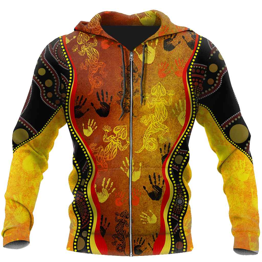 Aboriginal Australia Rock Painting Hand Lizard Art Golden Style 3D Hoodie