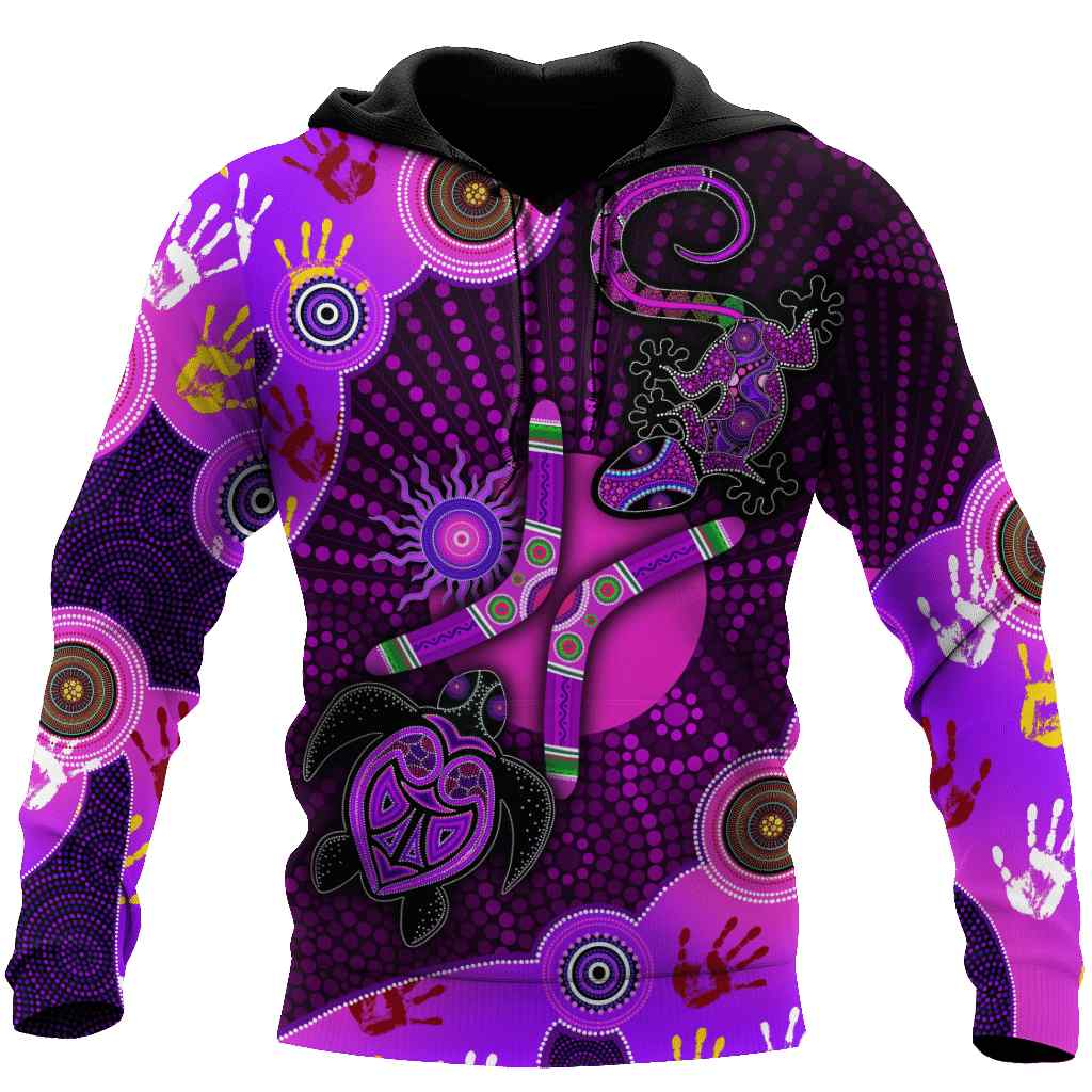 Aboriginal Naidoc Week Purple Turtle Lizard Sun 3D Hoodie