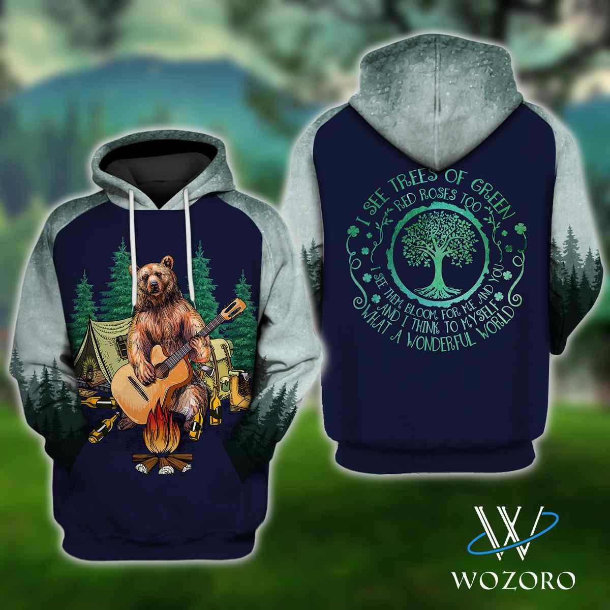 Bear Guitar I See Trees Of Green Camping 3D Hoodie