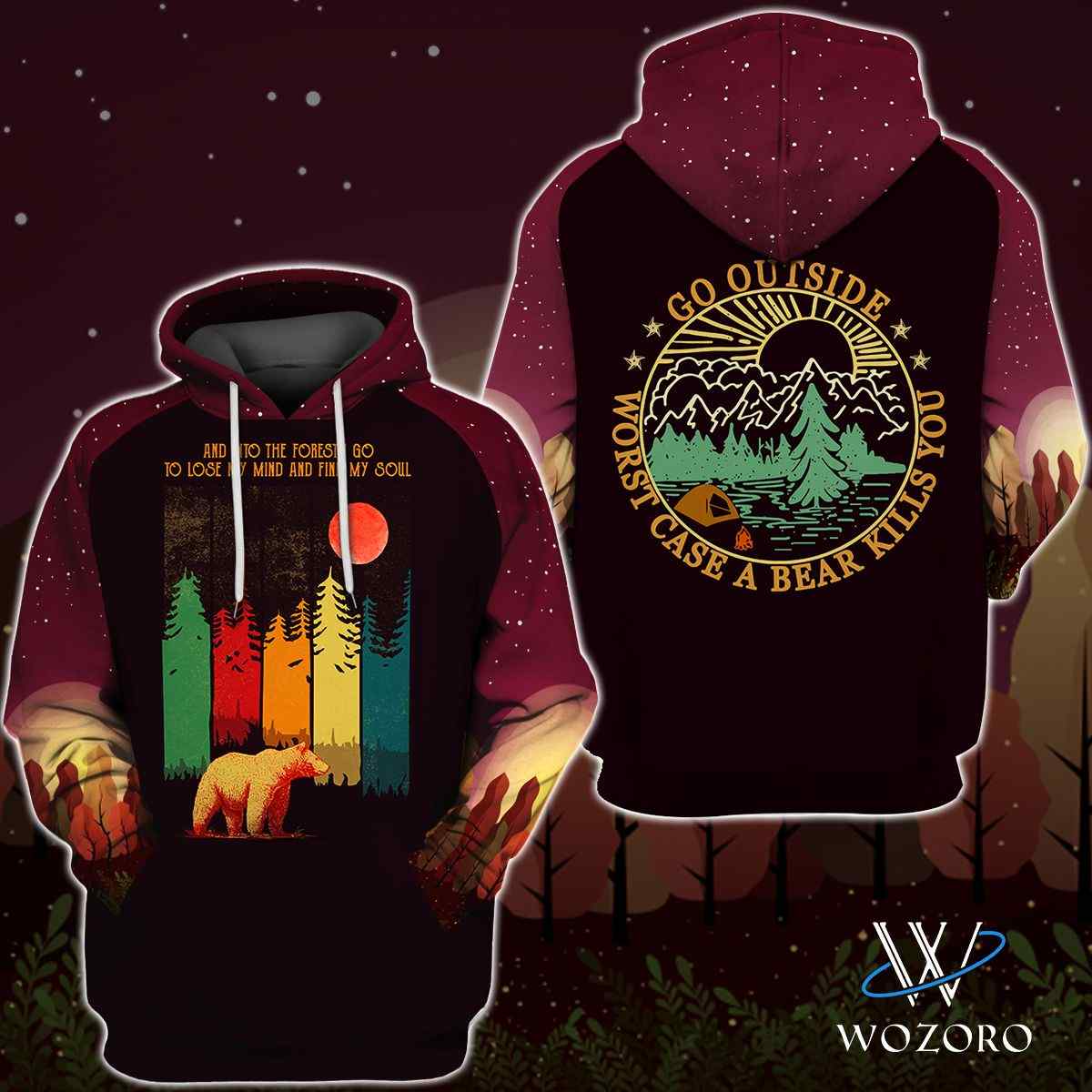 Bear Vintage Forest Camping 3D Hoodie