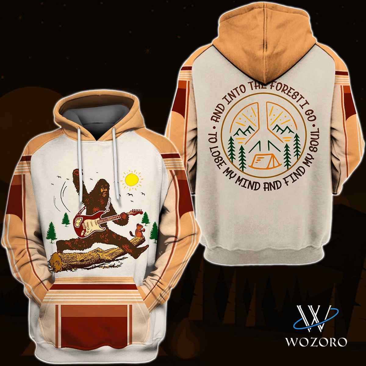 Bigfoot Guitar Into Forest Camping 3D Hoodie