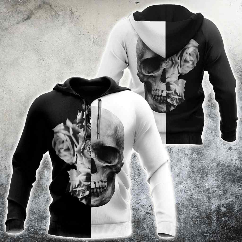 Black And White -Skull And Roses 3D Hoodie