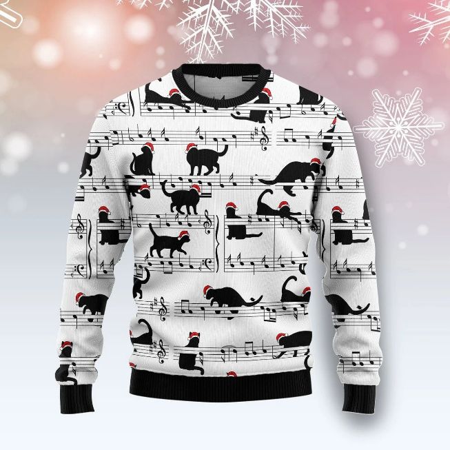 Black Cat Music Christmas Wool Knitted Sweater