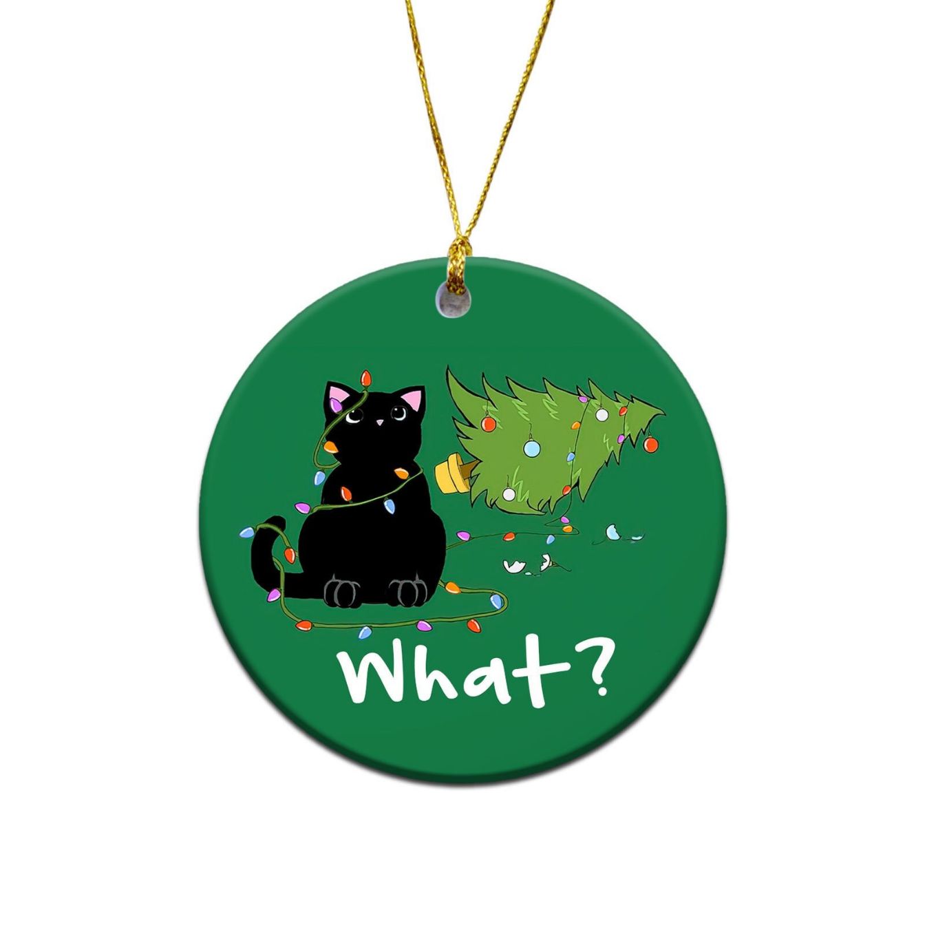 Black Cat Took Down The Christmas Funny Ceramic Ornament