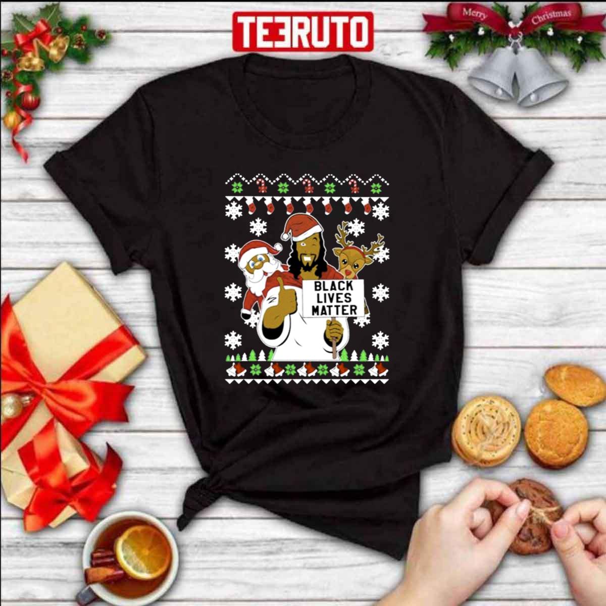 Black Lives Matter Reindeer Santa Ugly Christmas Unisex Sweatshirt T-Shirt