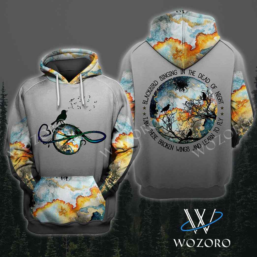 Blackbird Singing In The Dead Of Night Take These Broken Wings And Learn To Fly Hippie 3D Hoodie