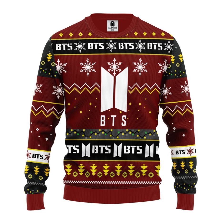 Bts Red Brown All Over Printed Sweater