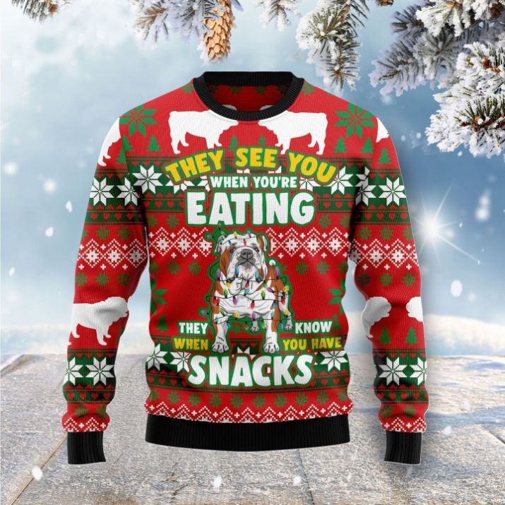 Bulldog Snacks 3D Ugly Christmas Sweater