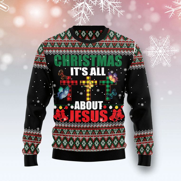 Butterfly All About Jesus Christmas Sweater 3D