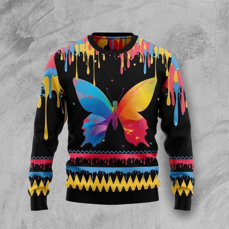 Butterfly Colorful Xmas Sweater 3D