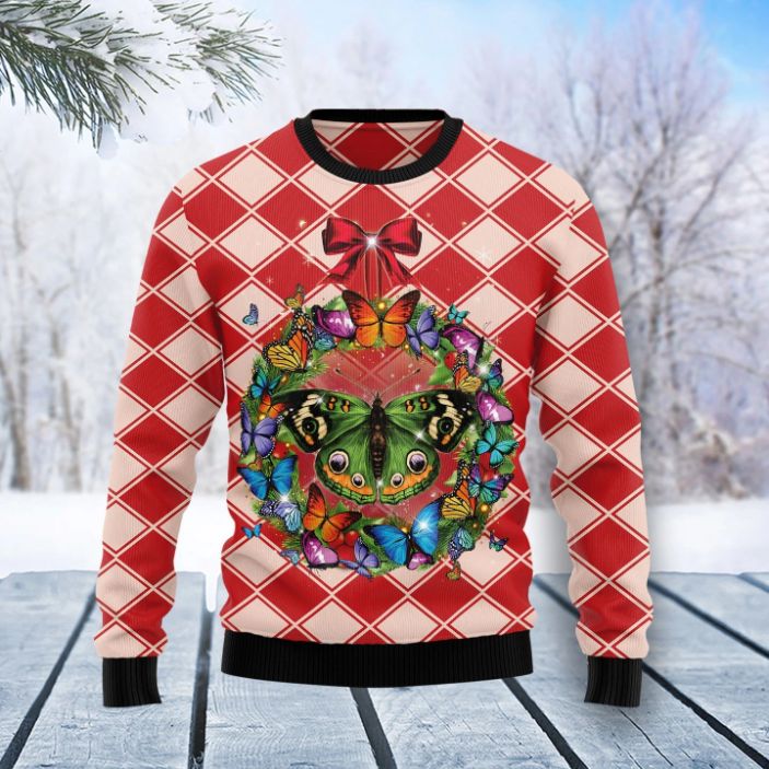 Butterfly Wreath Christmas 3D Sweater