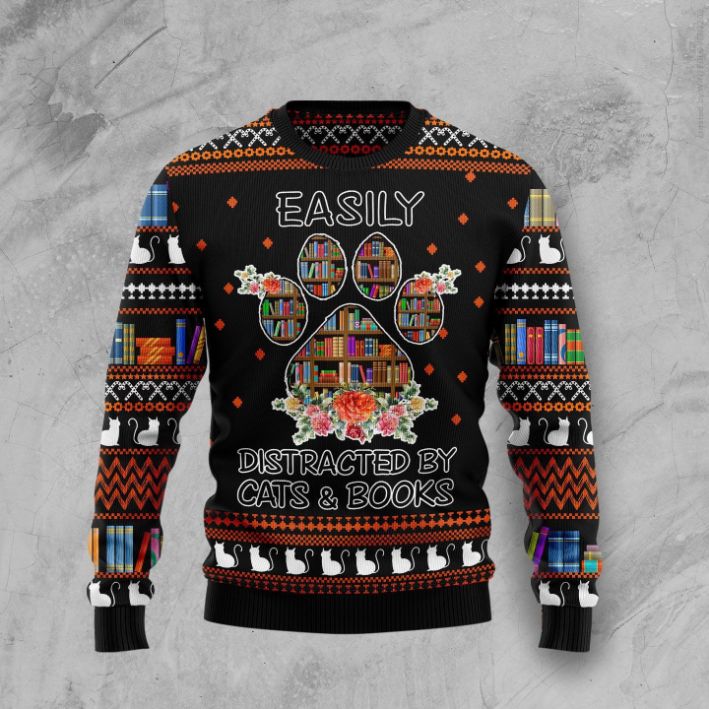 Cat And Books 3D Christmas Sweater