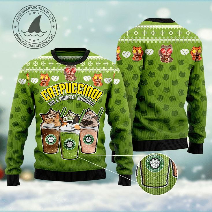 Cat Coffee Christmas 3D Sweater