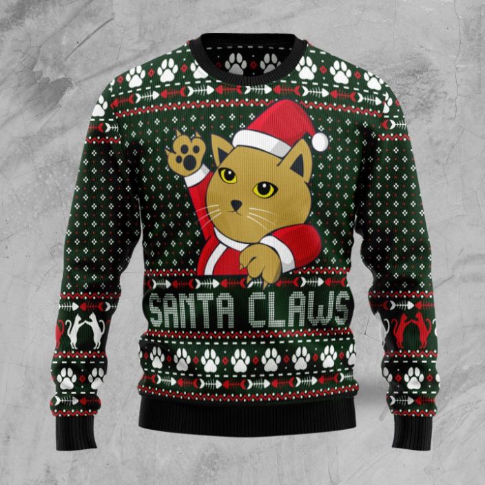 Cat Santa Jaws 3D Christmas Sweater