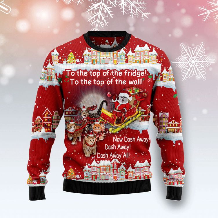 Cat Sleigh Christmas 3D Sweater