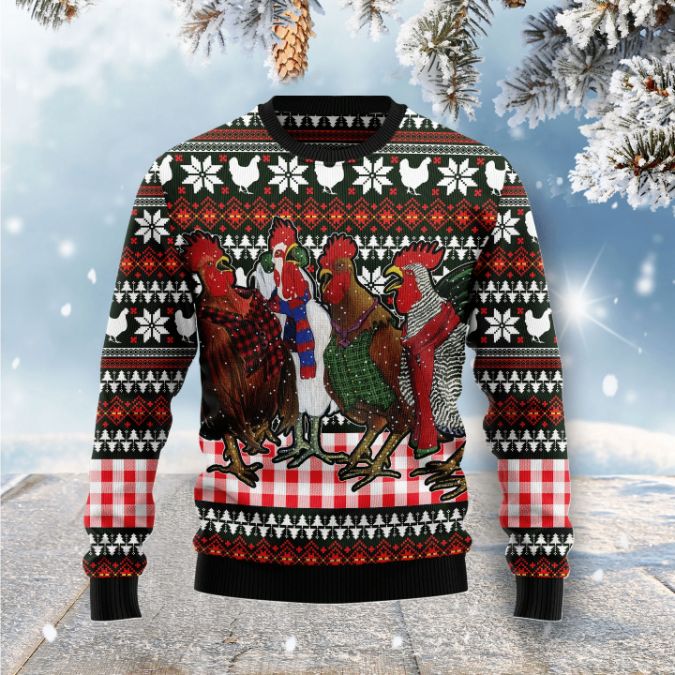 Chicken Under Snow Xmas 3D Sweater