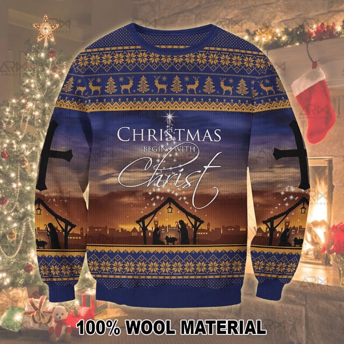 Christmas Begins With Christ 3D Sweater