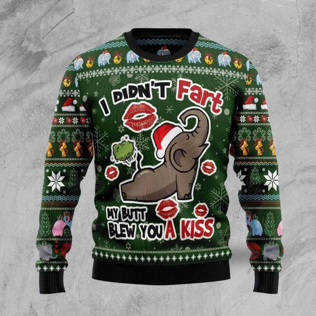 Christmas Little Elephant Didn_t Fart My Butt Blew You A Kiss 3D Sweater