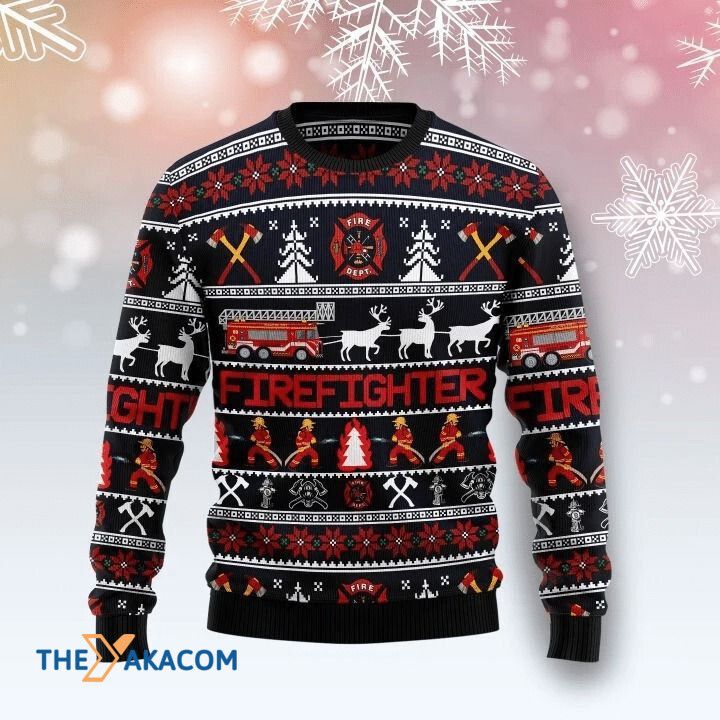 Christmas Patterns And Appliance Firefighter Sweater 3D