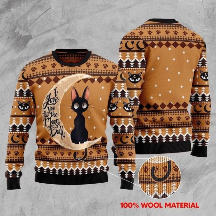 Christmas Patterns And Black Cat I Love You To The Moon And Back 3D Sweater