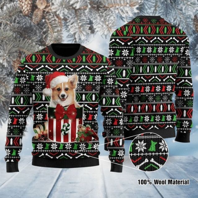 Christmas Patterns And Lovely Corgi In The Box 3D Sweater