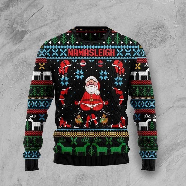 Christmas Patterns With Santa Claus Pray Namasleigh 3D Sweater