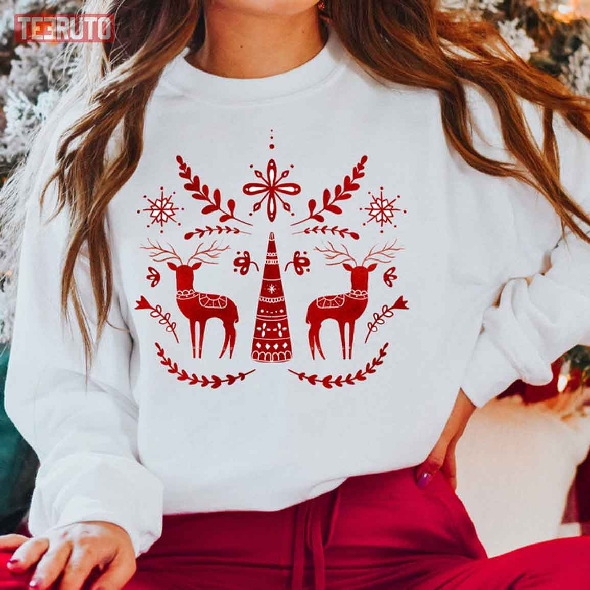 Christmas Reindeer Nordic Scandinavian Folk Art Sweatshirt