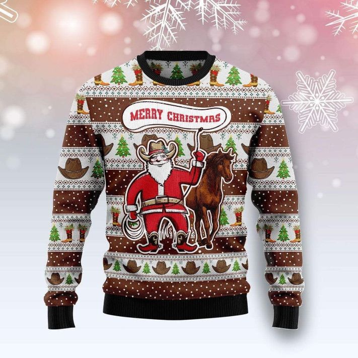 Christmas Santa Claus Is A Real Cowboy 3D Sweater - Teeruto