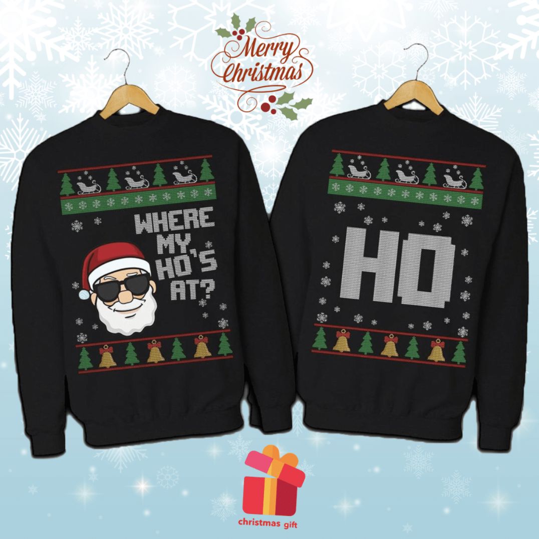 Christmas Santa Claus Where My Ho_s At Couple 3D Sweater