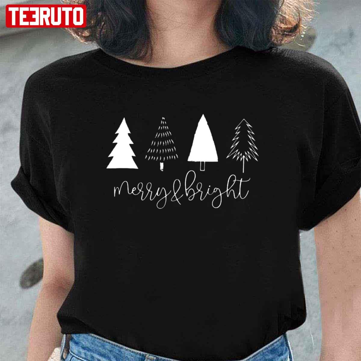 Merry + Bright Christmas Tree Modern Dainty Holiday Gildan 18000 Sweatshirt