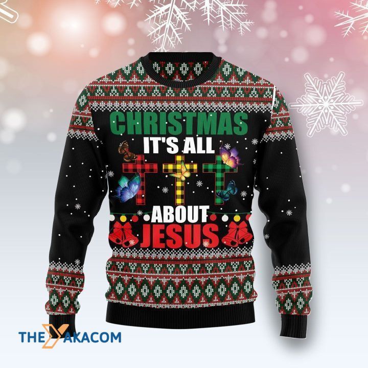 Colorful Crucifix Christmas It’s All About Jesus 3D Sweater