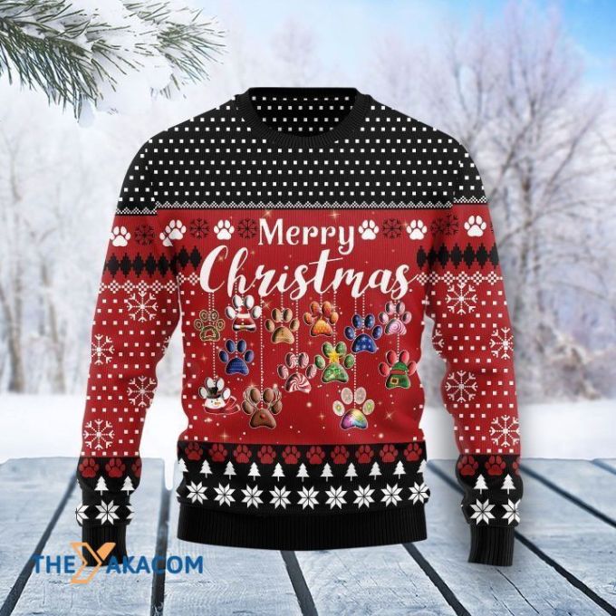 Colorful Footprint Merry Christmas Sweater 3D