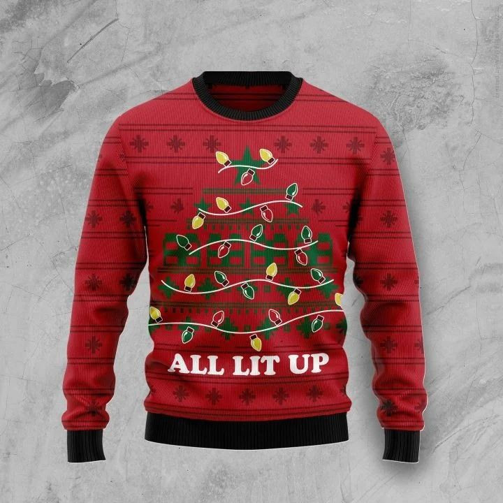 Colorful Light Made Pine Tree All Lit Up Sweater 3D Xmas