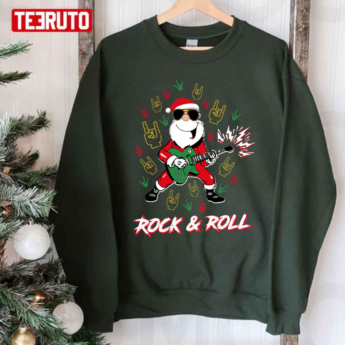 Cool Rock And Roll Santa Christmas Unisex Sweatshirt