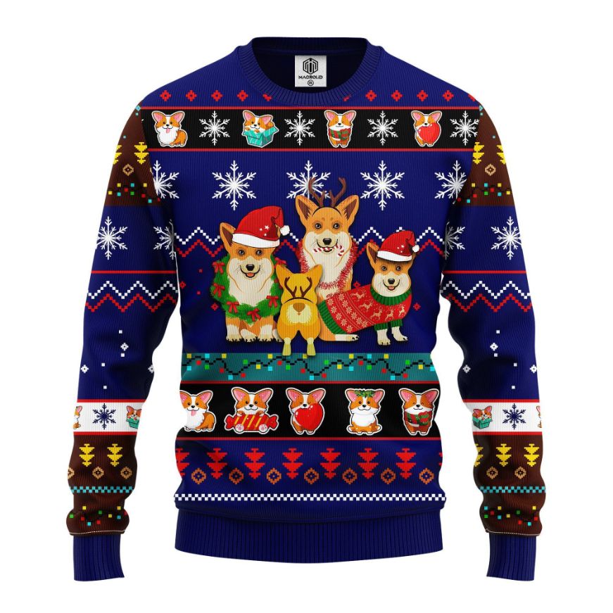 Corgi Cute Noel Mc Ugly Christmas Blue Sweater 3D