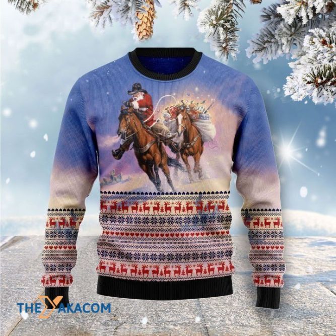 Cowboy Santa Claus Riding Horse Xmas 3D Sweater