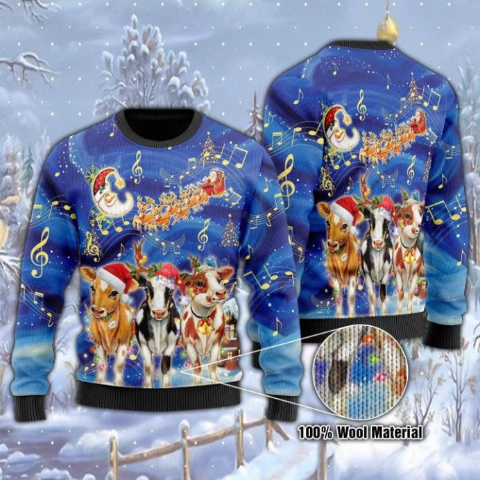 Cows Christmas Light 3D Sweater