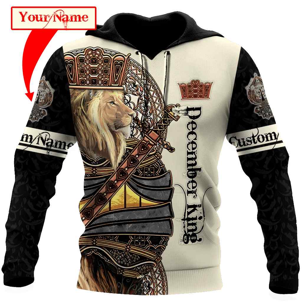 Custom Name And Month Bear King 3D Hoodie