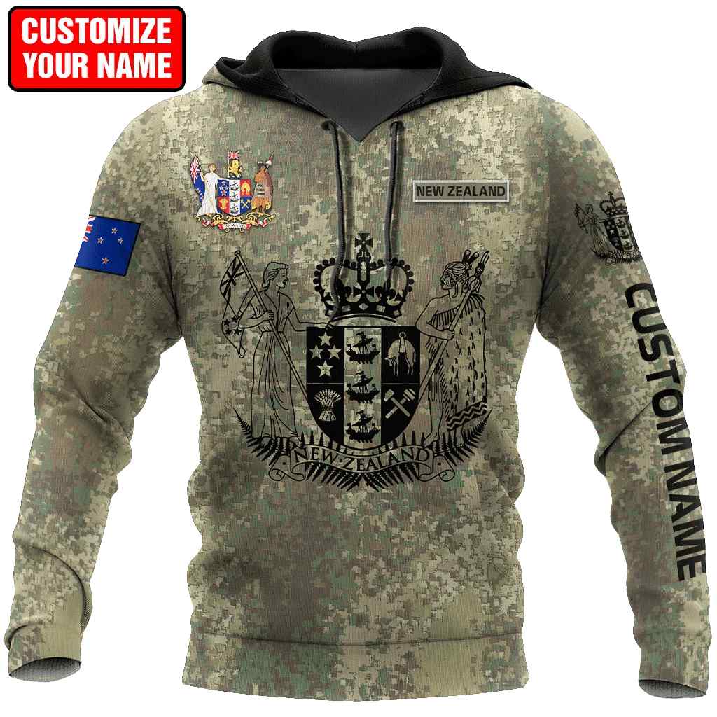 Custom Name New Zealand Aotearoa Coat Of Arm Army 3D Hoodie