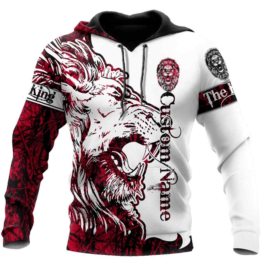 Custom Name The Red Alpha King Lion Tattoo 3D Hoodie