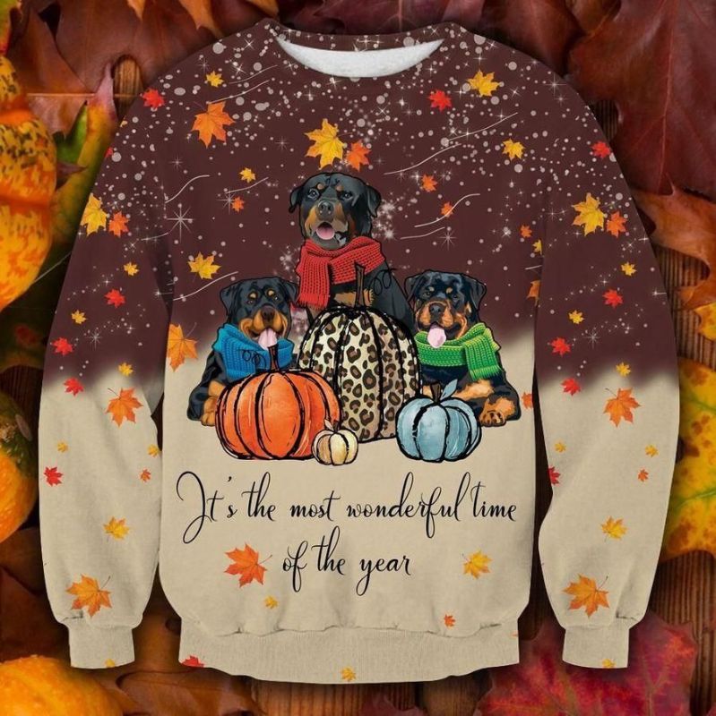 Cute Rottweiler Thanksgiving Xmas Sweater 3D