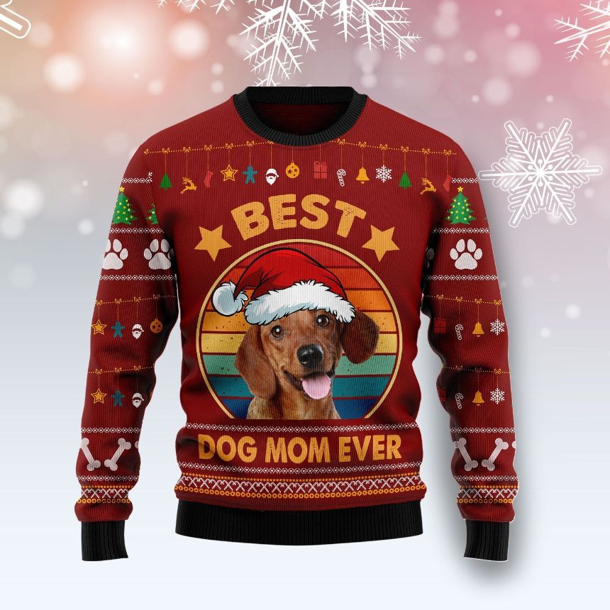 Dachshund Best Dog Mom Ever Sweater 3D Xmas