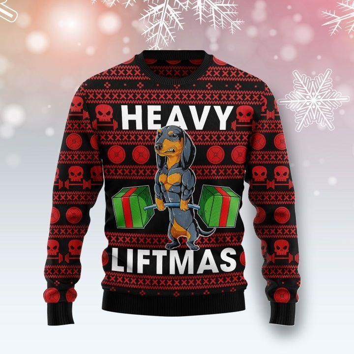 Dachshund Heavy Liftmas Ugly Christmas Sweater 3D All Over Print