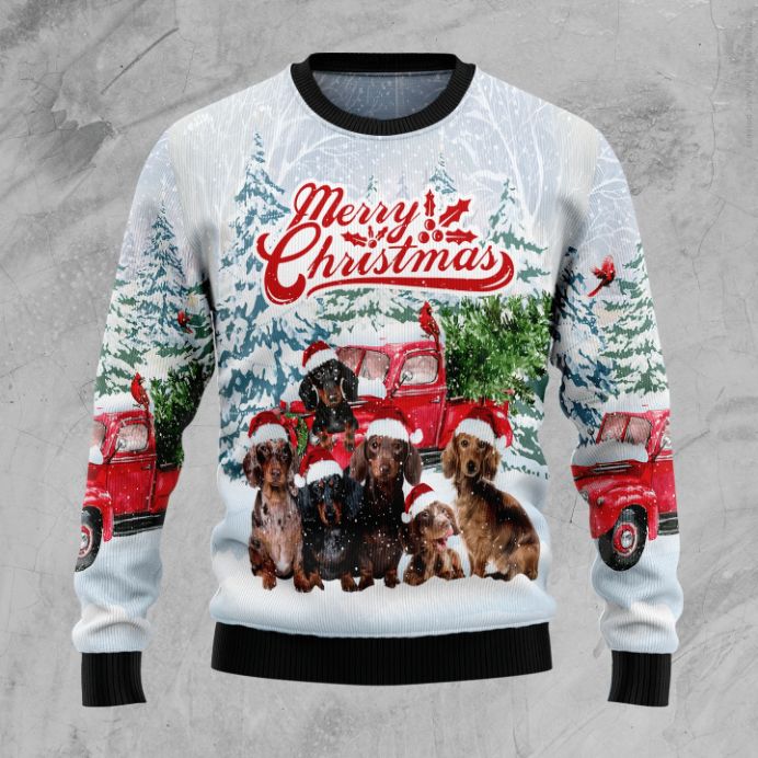 Dachshund Merry Christmas Sweater 3D