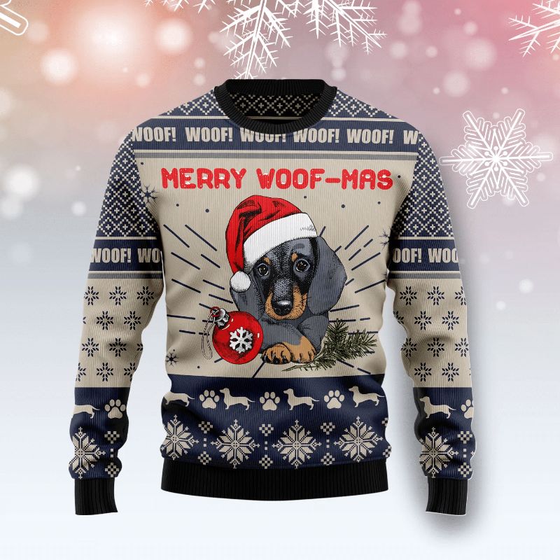 Dachshund Merry Christmas Woofmas Sweater 3D