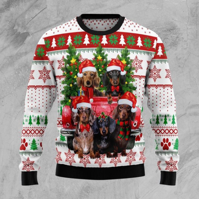 Dachshund Red Truck Sweater 3D Xmas